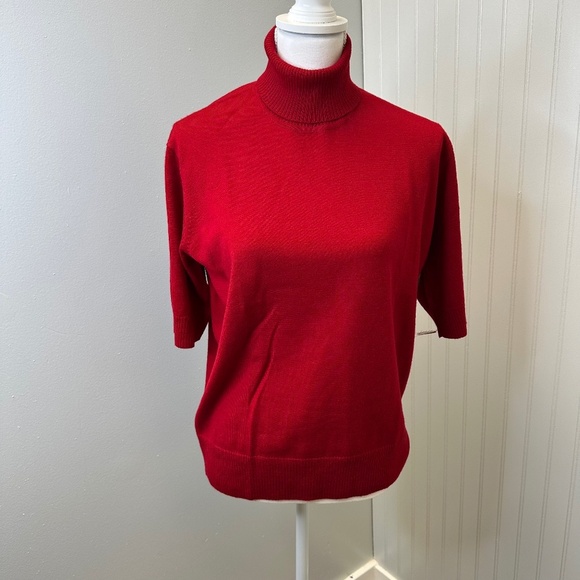 NWT Jones New York 100% Marino wool Red Turtle Neck Mid Sleeve top size Large - Picture 1 of 11